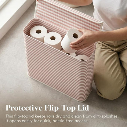 Lifewit 29L Toilet Paper Storage Holder for 12 to 16 Rolls, Foldable Fabric Toilet Paper Basket with Lid, Freestanding Bathroom Tissue Storage and Organization for TP, Towels and Toiletries, Pink
