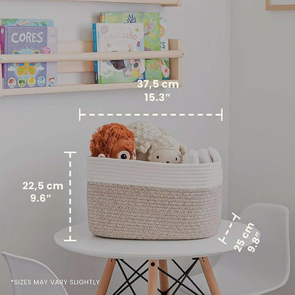 OrganiHaus Set of 3 Woven Storage Baskets for Shelves, Decorative Organizer Bins for Closet & Bathroom, Multipurpose Home Organization Baskets, Toy Storage Basket - Brown/Off-White, 15x9x10 inches