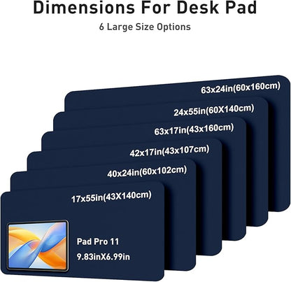 Aothia Faux Leather Desk Mat - Large Mouse Pad, Non-Slip PU Leather Blotter, Waterproof Writing Surface for Office and Home (Dark Blue, 40" x 24")