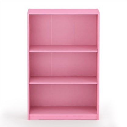 Furinno JAYA Book Shelf, 3-Tier Bookshelf, Bookcase with Adjustable Shelves, 9.5 x 24.5 x 40.3, for Living Room, Bedroom, Home Office, Pink