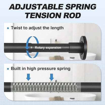 CorkLatta Black Shower Curtain Rod 32 to 43 Inch,1 Inch Diameter Adjustable Spring Tension Stainless Steel Telescoping Rod,Easy Install,No Rust