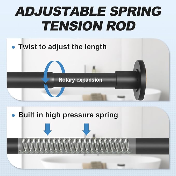 CorkLatta Black Shower Curtain Rod 31 to 80 Inch,1 Inch Diameter Heavy Duty Adjustable Spring Tension Stainless Steel Telescopic Rod,Easy Install,No Rust
