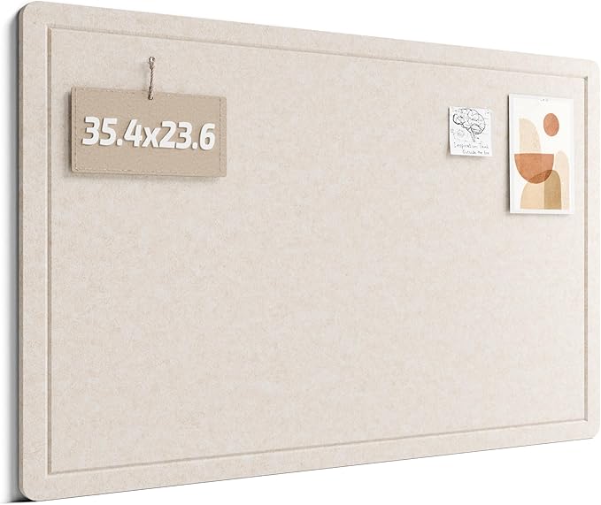 Fluxynara Bulletin Board,35.4" x 23.6" Cork Board Alternative with 12 Safe Removable Adhesive Tabs, Foldable Felt Pin Board for Home Office, Classroom, Bedroom,Entryway for Walls— Oatmeal