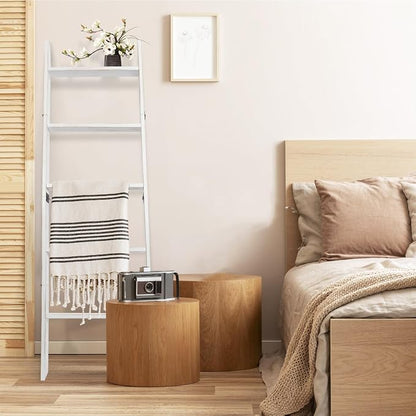 5-Tier Blanket Ladder – 4.8 Ft Wall Leaning Quilt Rack, Farmhouse Blanket Storage for Living Room, Bedroom & Bathroom – Rustic Decorative Wooden Towel & Quilt Holder, Easy to Assemble