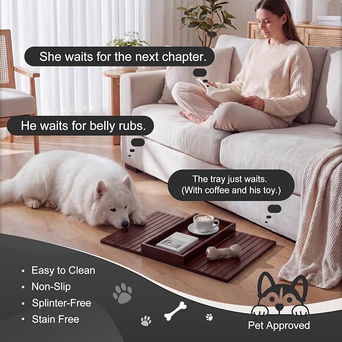 Sofa Arm Tray, Foldable Bamboo Couch Armrest Table with Large 12.5" x 5.8" Storage Compartment, Portable Chair Couch Caddy Arm Tray for Cup TV Snacks Phone (Velvet Mahogany)