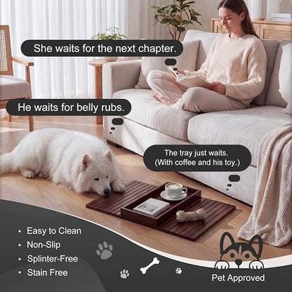 Sofa Arm Tray, Foldable Bamboo Couch Armrest Table with Large 12.5" x 5.8" Storage Compartment, Portable Chair Couch Caddy Arm Tray for Cup TV Snacks Phone (Velvet Mahogany)