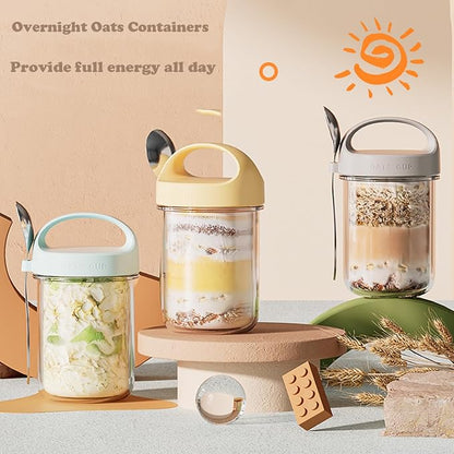 2Pack Overnight Oats Containers with Lids and Handle,14 oz Airtight Oatmeal Container,Mason Jars with Lid for Cereal,Milk,Fruit,Yogurt,On The Go Container,Salad Jars,Glass Jars (Blue)