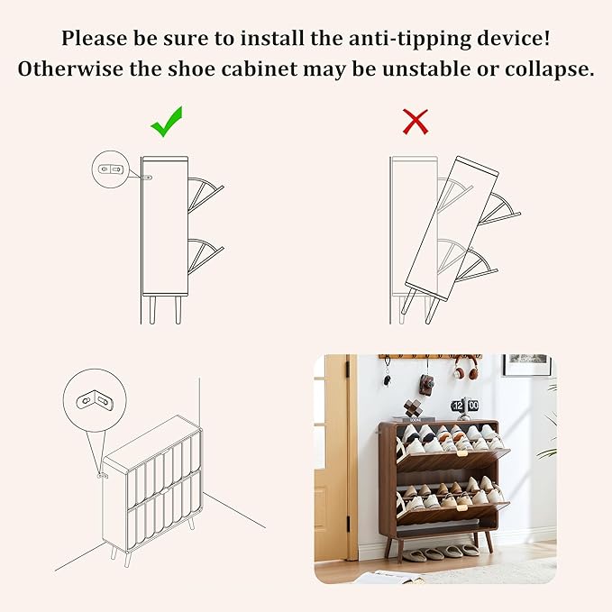 ORRD Shoe Storage Cabinet for Entryway with 2 Flip Drawers Set of 2, Freestanding Narrow Wood Shoe Cabinet with Wave Panel, Hidden Shoe Organizer for Foyer, Hallway (Walnut)