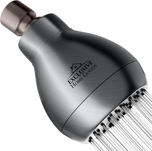 High Pressure Shower Head - Powerful Deluxe Bathroom Showerhead with Strong Spray Stream and Small Silicone Nozzles - Universal Fit Works with High and Low Water Flow Showers Matte Charcoal -1.8 GPM