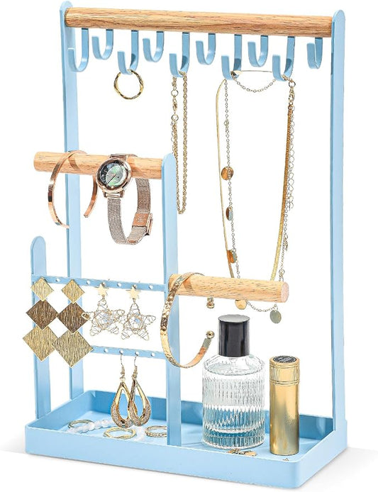 ProCase Cute Jewelry Stand, Aesthetic Jewelry Organizer for Dresser Vanity, Jewelry Holder Display for Necklaces Earrings, Gifts for Teen Girls Women, Bedroom Dorm Decor -Medium, Blue