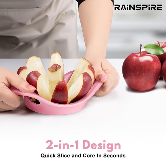 Rainspire Apple Cutter 8 Slices, 8 Blade Apple Slicer and Corer, Apple Corer Tool with Stainless Steel Blades, Super Sharp Fruit Cutter Fruit Slicer, Pink