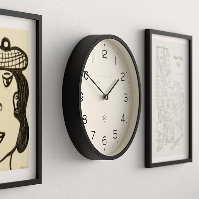NEWGATE® Number Four Echo wall Clock | Modern Round Clock | 30cm | Black | Easy to Read Numbers | Ideal for Kitchen, Living Room or Office