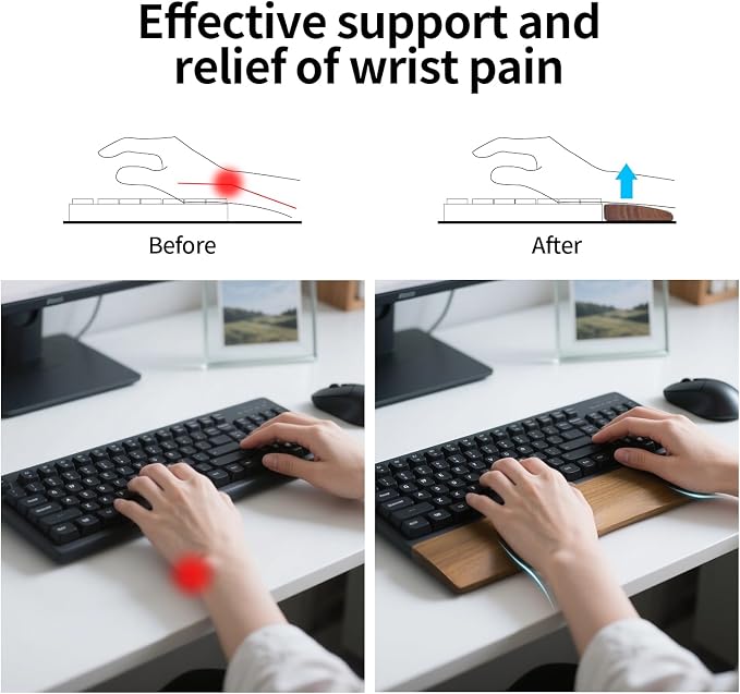 Walnut Wooden Wrist Rest for 87 Key Mechanical Keyboard | Ergonomic Design for Wrist Pain Relief, Smooth No Odor and Easy to Clean, Support Wrist to Coding Typing and Playing