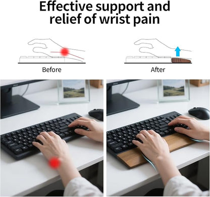 Walnut Wooden Wrist Rest for 87 Key Mechanical Keyboard | Ergonomic Design for Wrist Pain Relief, Smooth No Odor and Easy to Clean, Support Wrist to Coding Typing and Playing