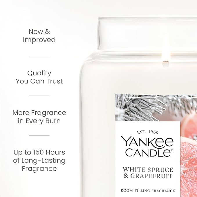 Yankee Candle White Spruce & Grapefruit, Scented Candle, 22oz Large Jar with up to 150 Hour Burn Time, Giftable