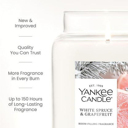 Yankee Candle White Spruce & Grapefruit, Scented Candle, 22oz Large Jar with up to 150 Hour Burn Time, Giftable