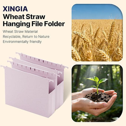 XINGIA Letter Size Hanging File Folders with Tabs,2'' Expansion,12 Pack Heavy Duty Wheat Straw Plastic Hanging Folder,Extra Capacity Filing Cabinet Folders,File Organizer for File Box(Morandi Purple)