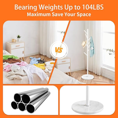 ZOZOE Metal Coat Rack Freestanding, Metal Coat Rack Stand with Natural Marble Base, Modern Coat Racks with 8 Hooks, White Coat Tree Hanger Stand for Jacket, Bag, Entryway, Office