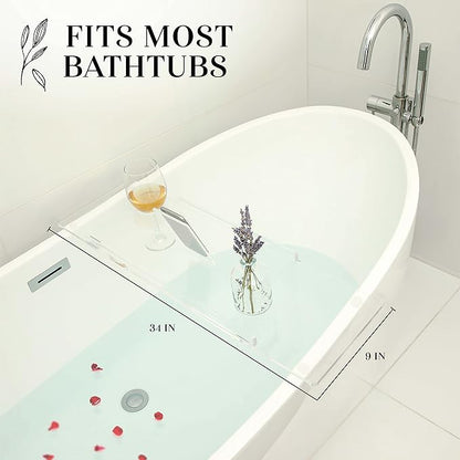 34" Supreme - Clear Acrylic Bathtub Tray Caddy Tub Shelf, Spa Board Luxury Bathroom Bath tub Table, Fits Across Bathtubs, Book, iPad and Wine Glass Holder (Supreme, 34")
