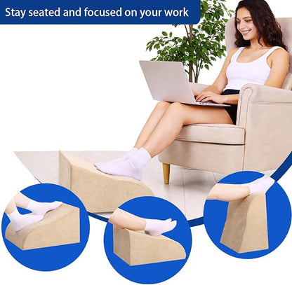 Foot Rest for Under Desk at Work, Ergonomic Under Desk Footrest with Washable Cover for Office, Home & Gaming Leg Elevation Pillow Beige