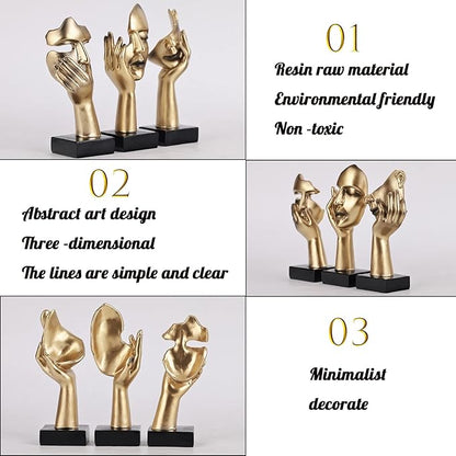 oliruim 3 Pcs Thinker Small Statue Set - Black Gold Home Decor Abstract Art Figurines for Shelves, Living Room Coffee Table, Office Desktop (3 Pcs Gold, 6")