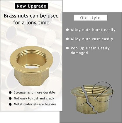 Bathroom Sink Drain, Gold Drain Stopper Bathroom Sink Without Overflow,Pop Up Drain Assembly Without Detachable Strainer Basket,Built-in Anti-Clogging Strainer,Stainless Steel Gold