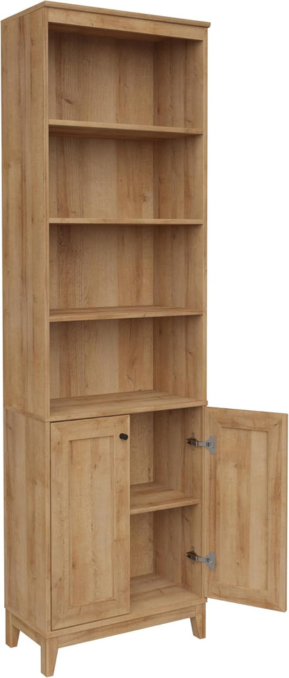 Prepac Yaletown Bookcase with Doors, Oak Storage Cabinet with Doors and Shelves, Accent Cabinet 23.75" W x 79.50" H x 12.25" D, OSBR-2310-1
