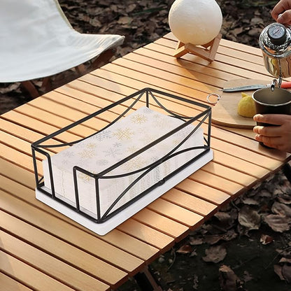 Livabber Guest Napkin Holder, Metal Bathroom Paper Hand Towel Storage Modern Napkin Tray Caddy for Countertop, Table Kitchen, Dinning Room (Black, Marble Base)