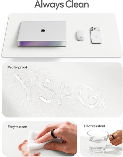 YSAGi Leather Desk Protector, Office Mat, Large Mouse Mat, Non-Slip PU Leather Blotter, Laptop Desk Mat, Waterproof Writing Pad for Office and Home(White, 42" x 17.2")