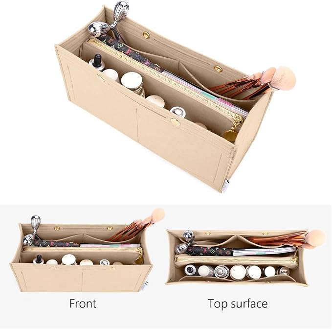 LEXSION Felt Purse Organizer Insert,Handbag Organizer with Detachalbe Zipper Pocket for ONTHEGO MM,3 Size 8034 Beige Medium