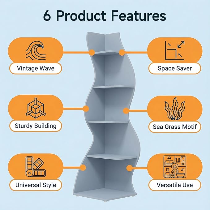 Arvolia 70 Inch Corner Shelf Stylish Design,Modern 5-Tier Wall Corner Bookshelf,Stylish Corner Small Bookcase Storage Rack Plant Stand with Unique Shape for Home Office (Blue)