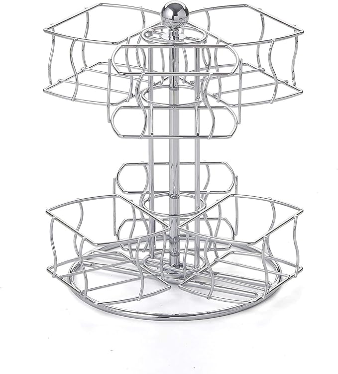 Nifty Tea Bag Spinning Carousel – 6 Compartments, Up to 60 Tea Bags Storage, Spins 360-Degrees, Lazy Susan Platform, Modern Chrome Design, Home or Office Kitchen Counter Organizer