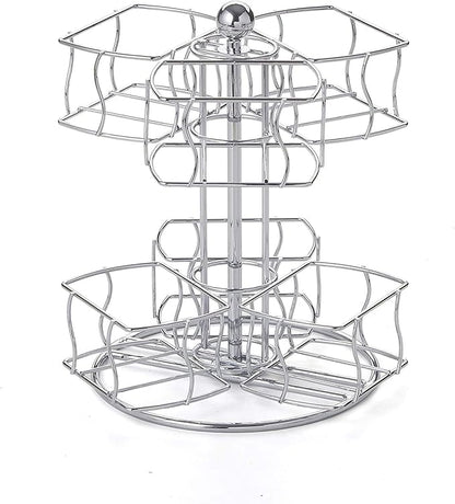 Nifty Tea Bag Spinning Carousel – 6 Compartments, Up to 60 Tea Bags Storage, Spins 360-Degrees, Lazy Susan Platform, Modern Chrome Design, Home or Office Kitchen Counter Organizer