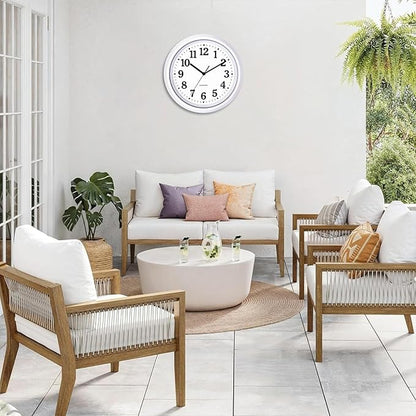 Caysie 12 Inch Sealed Indoor Outdoor Waterproof Wall Clock, Durable Silent Non-Ticking Battery Operated Quality Quartz Round Clock, Wall Decorative for Patio, Pool, Bathroom (White)