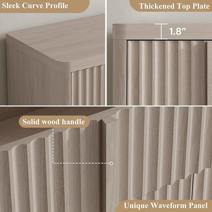Buffet Cabinet with Storage, 60" Fluted Sideboard with 4 Drawers & 2 Door–Modern Accent Buffet Cabinet with Adjustable Shelves, Credenza Storage Cabinet for Kitchen Living Room, White Alder(1PC)