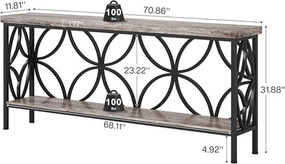 Tribesigns 70.9-Inch Narrow Sofa Table, 2-Tier Industrial Console Table Behind Couch, Long Entry Tables with Storage for Entryway, Living Room, Foyer, Hallway, Grey