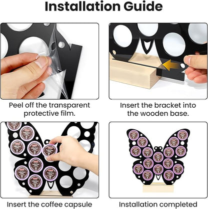 Butterfly Shaped K Cup Holder, Coffee Pod Storage Organizer for 16 Capsules, Classic Black Coffee Bar Accessories, Compatible with Most K-Cups, Suitable for Home Kitchen & Office Countertop
