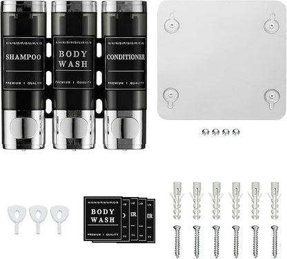 Shower Shampoo Dispenser 3 Chamber No Drill Wall-Mounted,Shampoo and Conditioner Dispenser Shampoo for Shower Wall Mounted Body Wash for Bathroom,Chrome