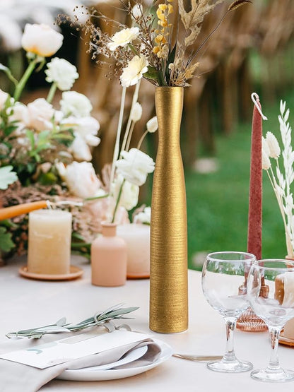 Tall Gold Vase, 16.5 Inch Skinny Flower Vases, Handmade Ceramic Vase Modern Minimalist Style for Living Room,Home,Office,Centerpiece,Table,Wedding Party