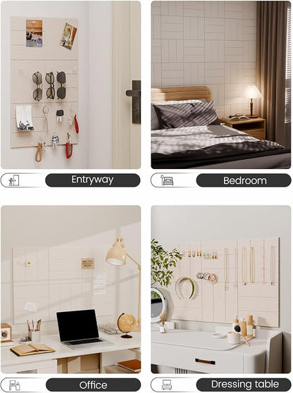 Fluxynara Felt Bulletin Board Tiles -28"x18" with 40 Adhesive Tabs, Cork Board Alternative for Office Decor, Push Pin Board Wall Organizer 6-Pack (Oatmeal)