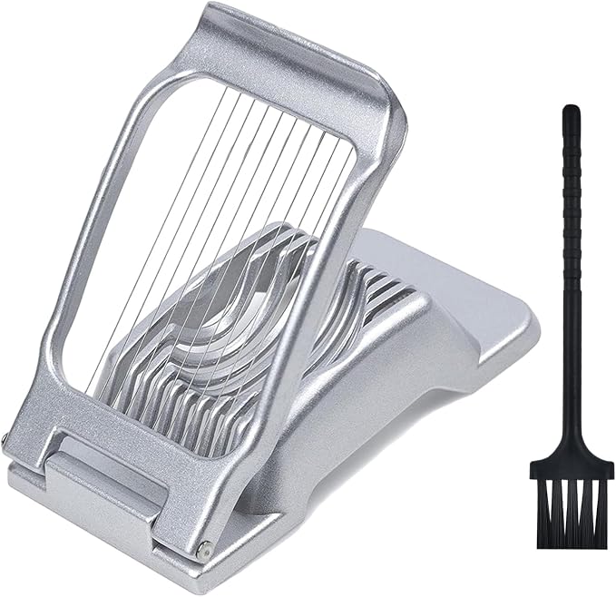 Egg Slicer for Hard Boiled Eggs, Aluminum Alloy Cutter with Cleaning Brush, 9.65 x 2.76 x 4.92 in, for Eggs, Strawberries, Mushrooms and Soft Foods, Silver