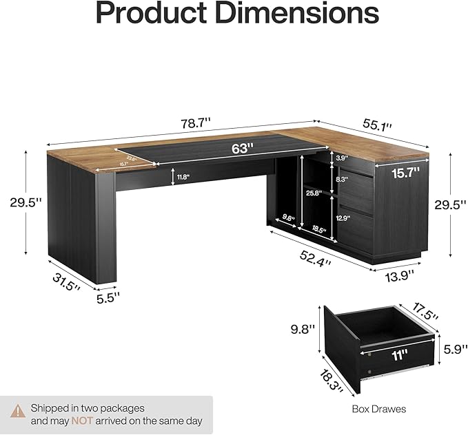 Tribesigns 78" L Shaped Executive Desk with Drawers, Large Office Computer Desk with Cabinet and Storage Shelves, Modern Business Furniture Sets Workstation for Home Office (Brown/Black)