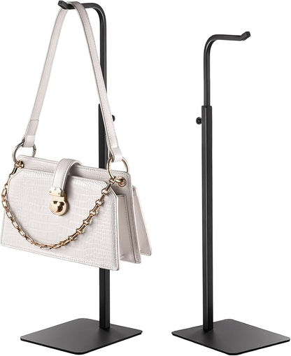 2 Pack Purse Holder Handbag Display Stand: Black Hanger Rack for Bags, Purses, and Wreath, Adjustable Hook Stand for Tabletop, Closet, and Retail Use for Vendors