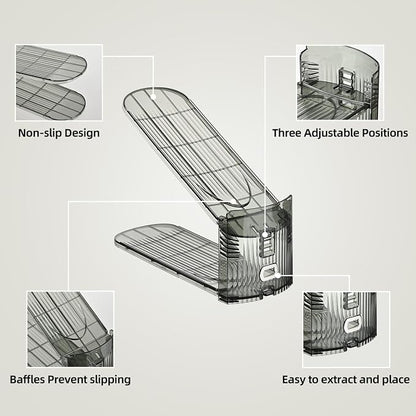 Shoe Slots Organizer, Clear Shoe Stacker, Adjustable Level Shoe Rack,Storage Space Saver for Sneakers Display (Grey Transparent, 20Pack)