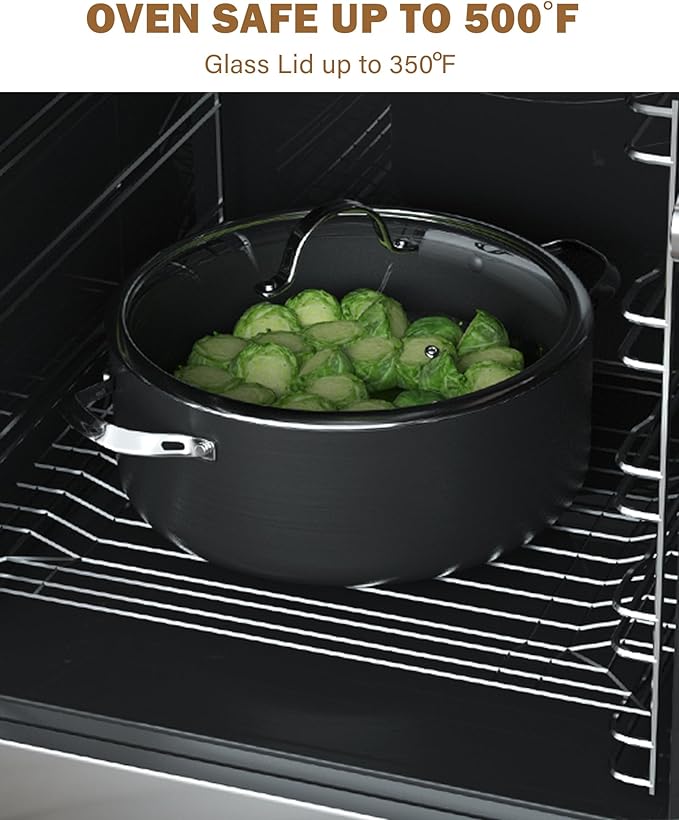 Cooks Standard Classic 7-Quart Stock Pot Dutch Oven Casserole with Glass Lid, Hard Anodized Nonstick Stockpot, Not Induction, Black
