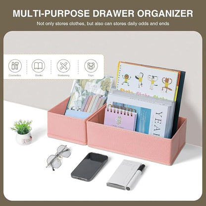 DIMJ Drawer Organizers for Clothing, Set of 8 Dresser Drawer Organizers, Fabric Closet Organizers and Storage, Drawer Dividers for Baby Clothes, Socks, Belt, Tie (Pink)
