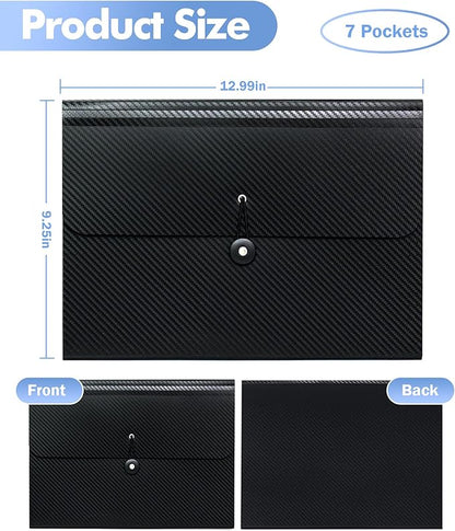 Cesil Black 7-Pocket Expanding File Folder, 33x24x3.5cm, A4, Letter, Polypropylene, Paper, 1x