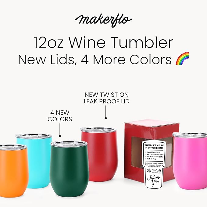 makerflo 12 oz Yellow Powder Coated Wine Tumbler with Leak-Proof Clear Lid - Pack of 25, Ideal for Craft and Personalization (Laser Engraving, UV DTF, Epoxy, and Vinyl)