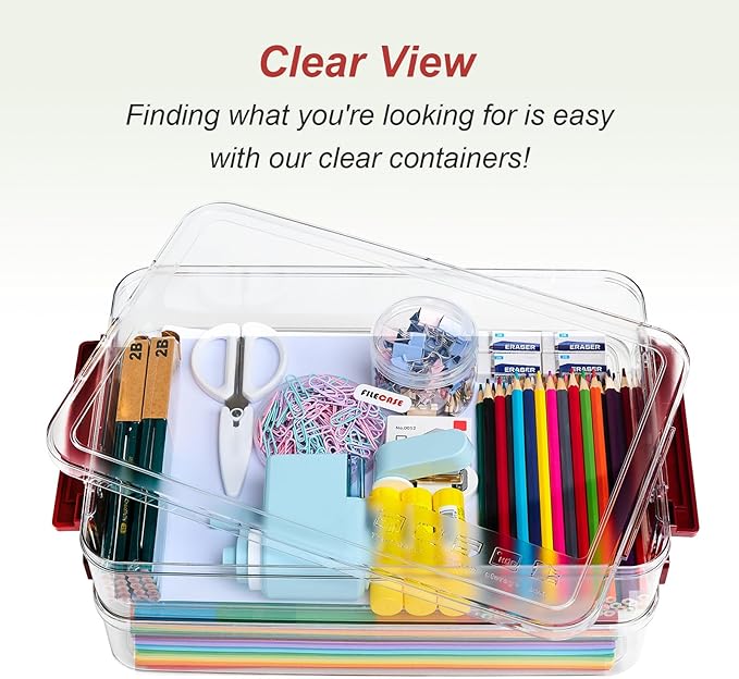 CATOOMUU 5.5qt Portable Project Case 9 X 13 Clear Stackable Plastic Storage With Lids Organizer Containers File Box For Letter A4 Paper Photo Documents Scrapbook Craft Art School Supplies, 2 Pcs