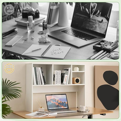 Tangkula Desktop Bookshelf, Countertop Storage Hutch with 4 Shelves for Computer Desk, Desktop 2-Tier Display Rack, Multipurpose Wood Desktop Hutch Storage Organizer for Dorm Office Home (White)